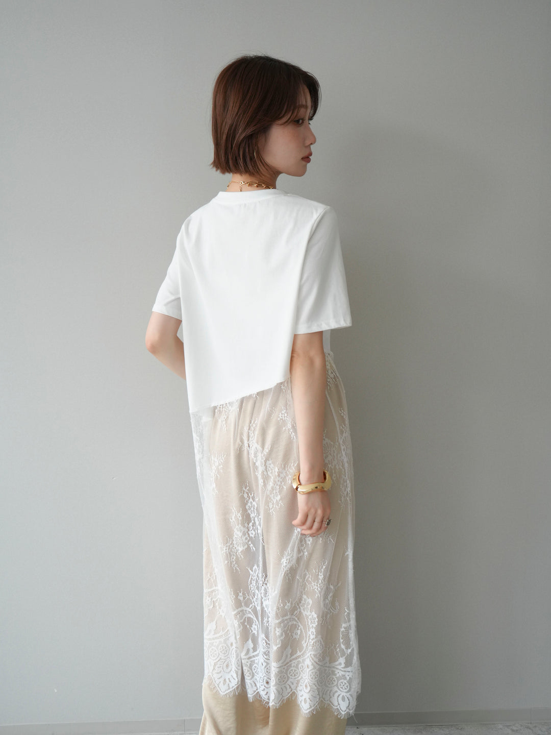 [SET]レースドッキングレイヤードワンピースTEE+とろみサテンイージーパンツ(2set)