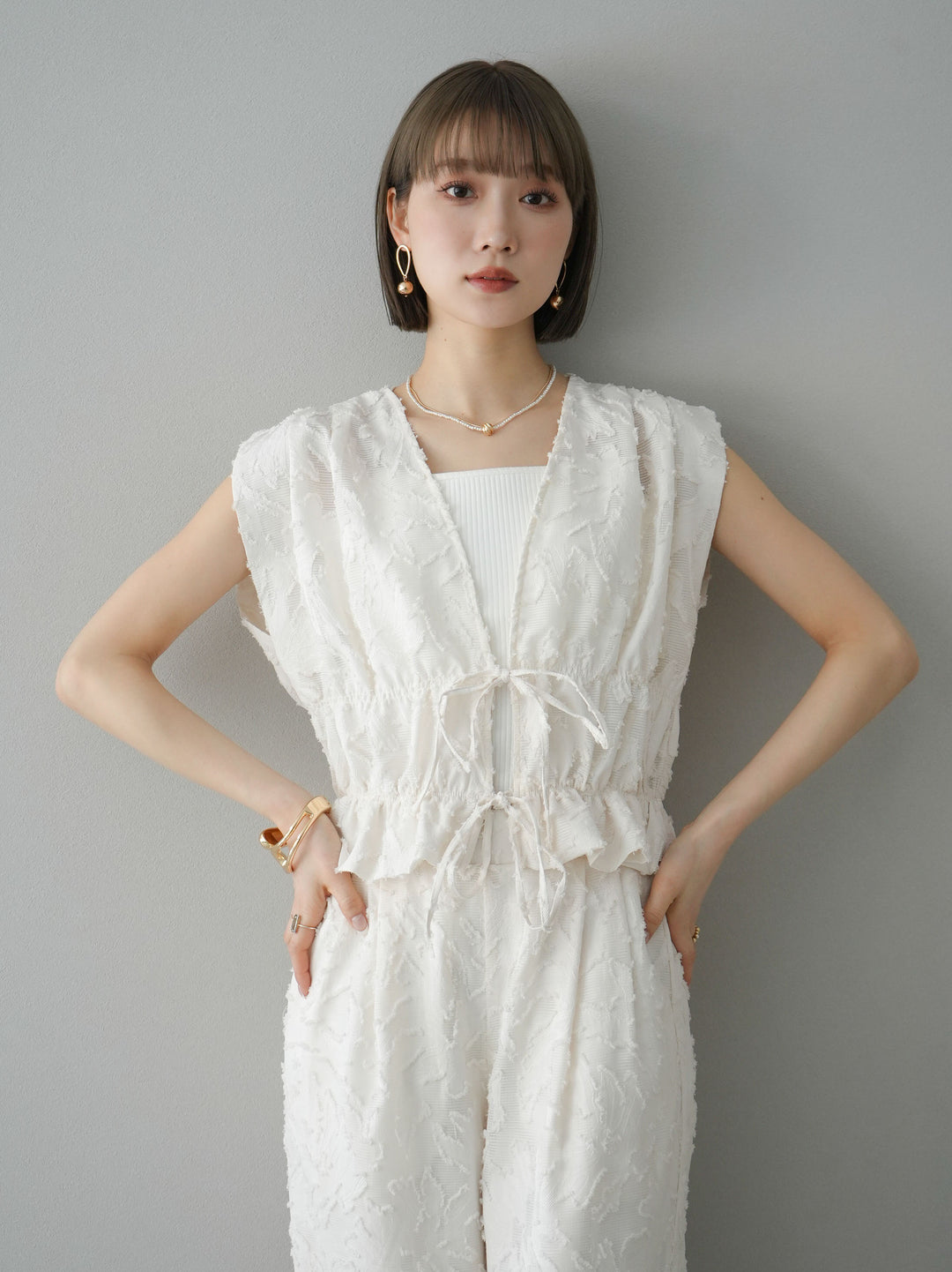 [予約]シアージャガードシャーリングブラウス/アイボリー