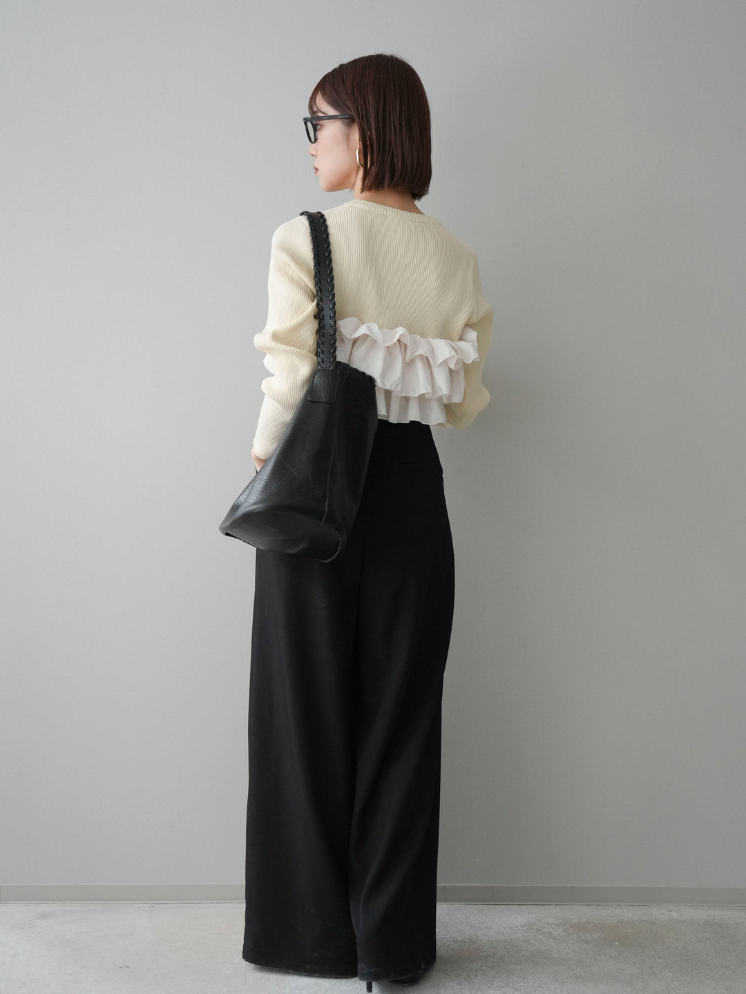 [SET]フリルビスチェドッキングスポンジニットプルオーバー+ベルトループデザインワイドパンツ(2set)
