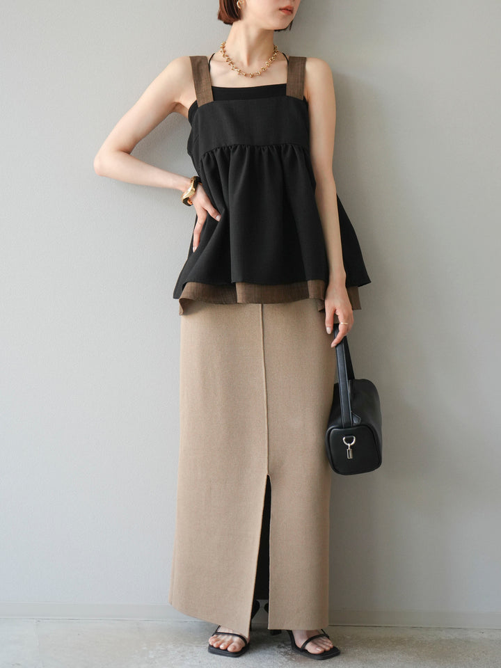[予約]レーヨンポリIラインニットスカート/ベージュ