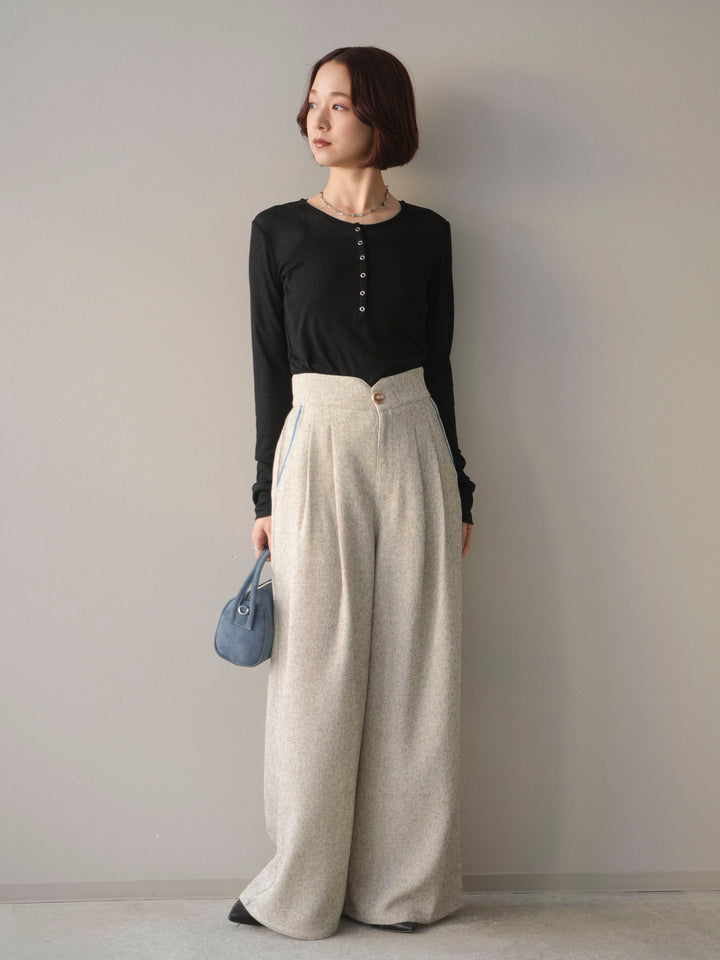 [予約]シアーリブヘンリーネックロンT/black