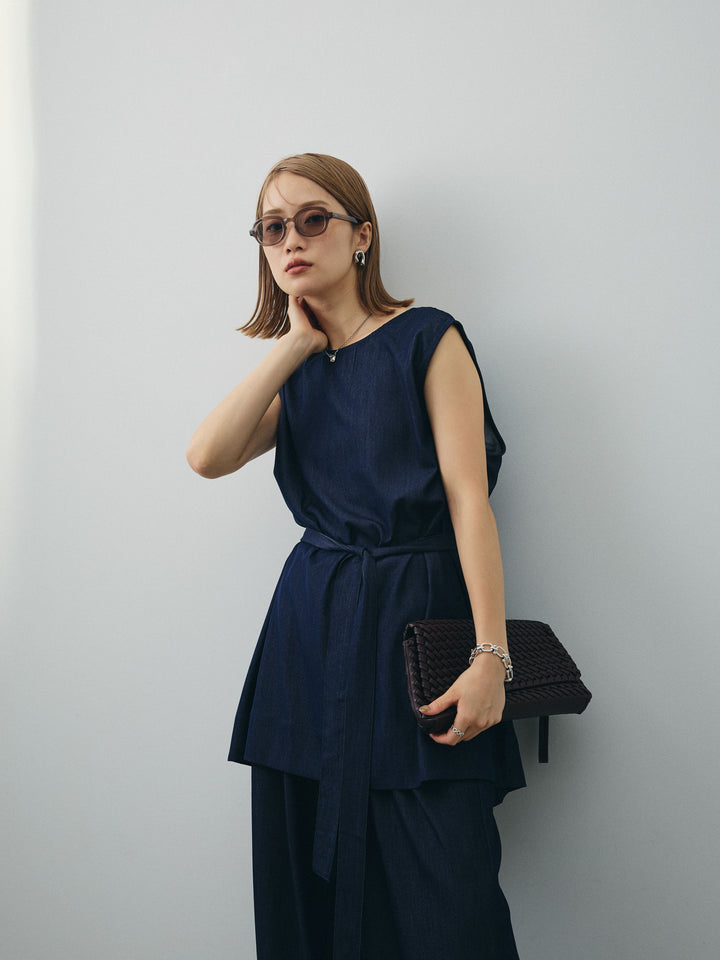 [SET]テンセルデニムノースリーブ＆ワイドパンツSET UP (2set)