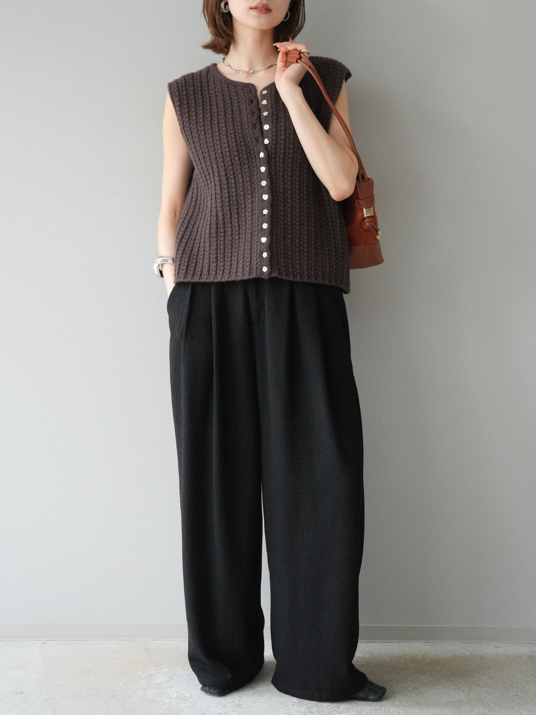 [予約]ネップワイドパンツ/ブラック