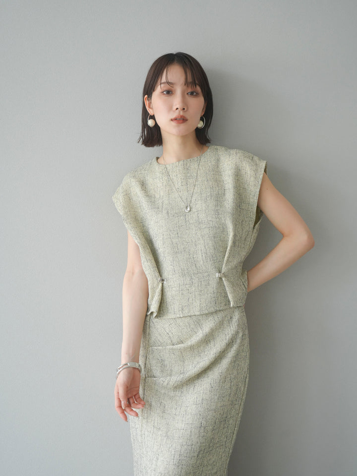 [予約]サマーツイードぺプラムブラウス/ベージュ