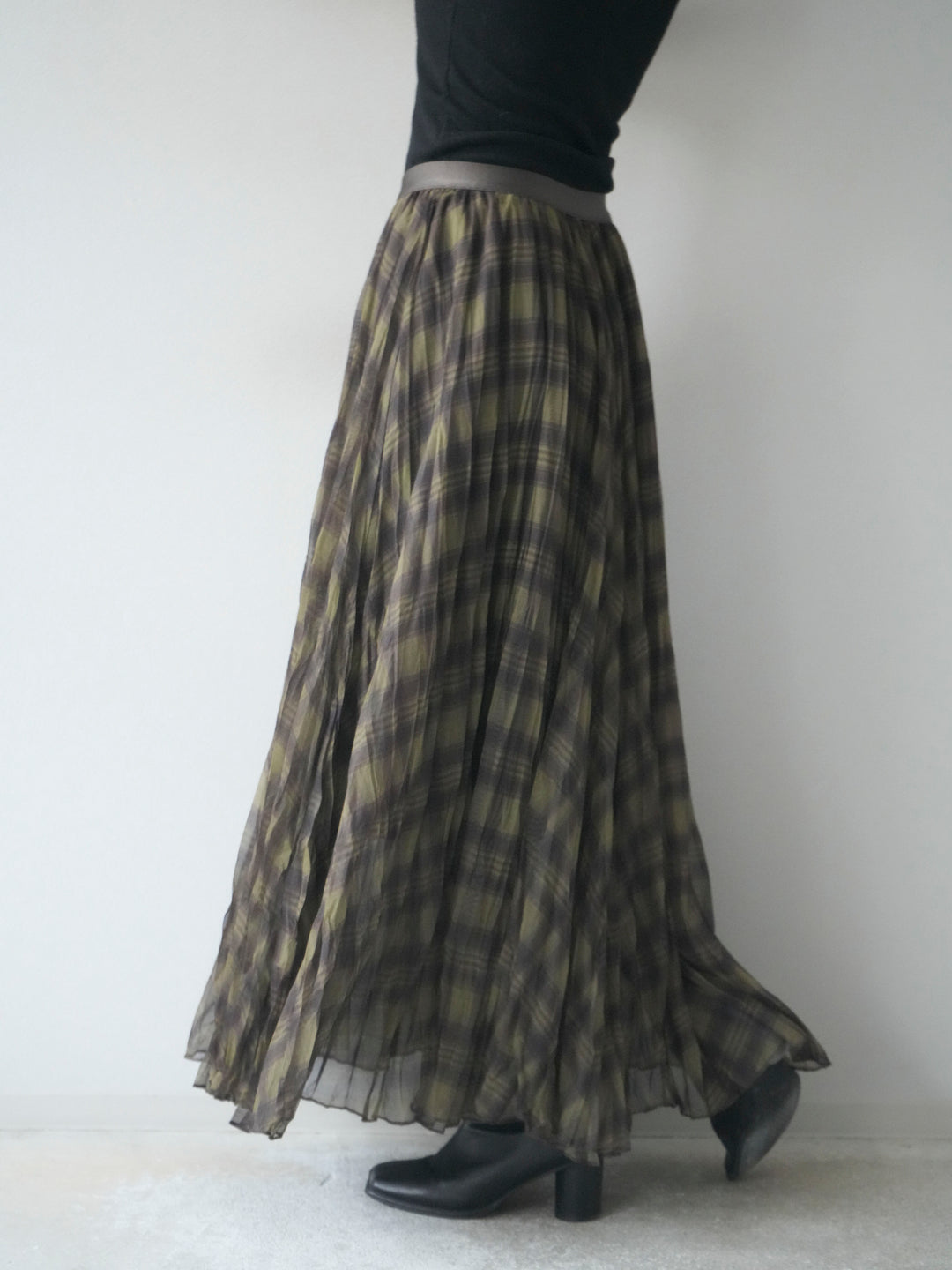 [予約]チェック柄ワッシャープリーツスカート/green