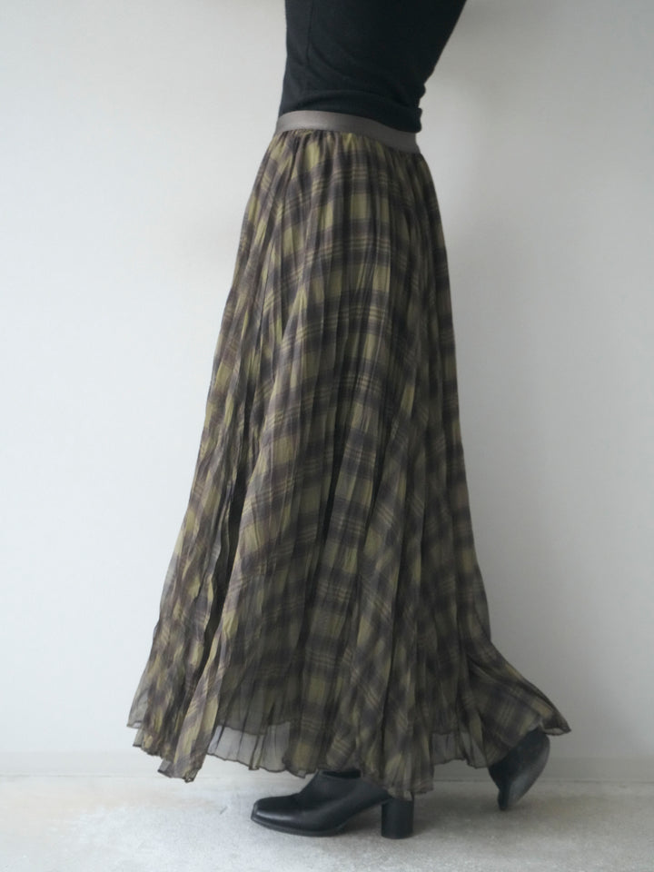 [予約]チェック柄ワッシャープリーツスカート/green