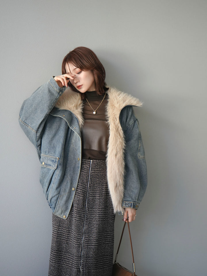 [SET]デニムxファーブルゾン+選べるアクセセット(2set)