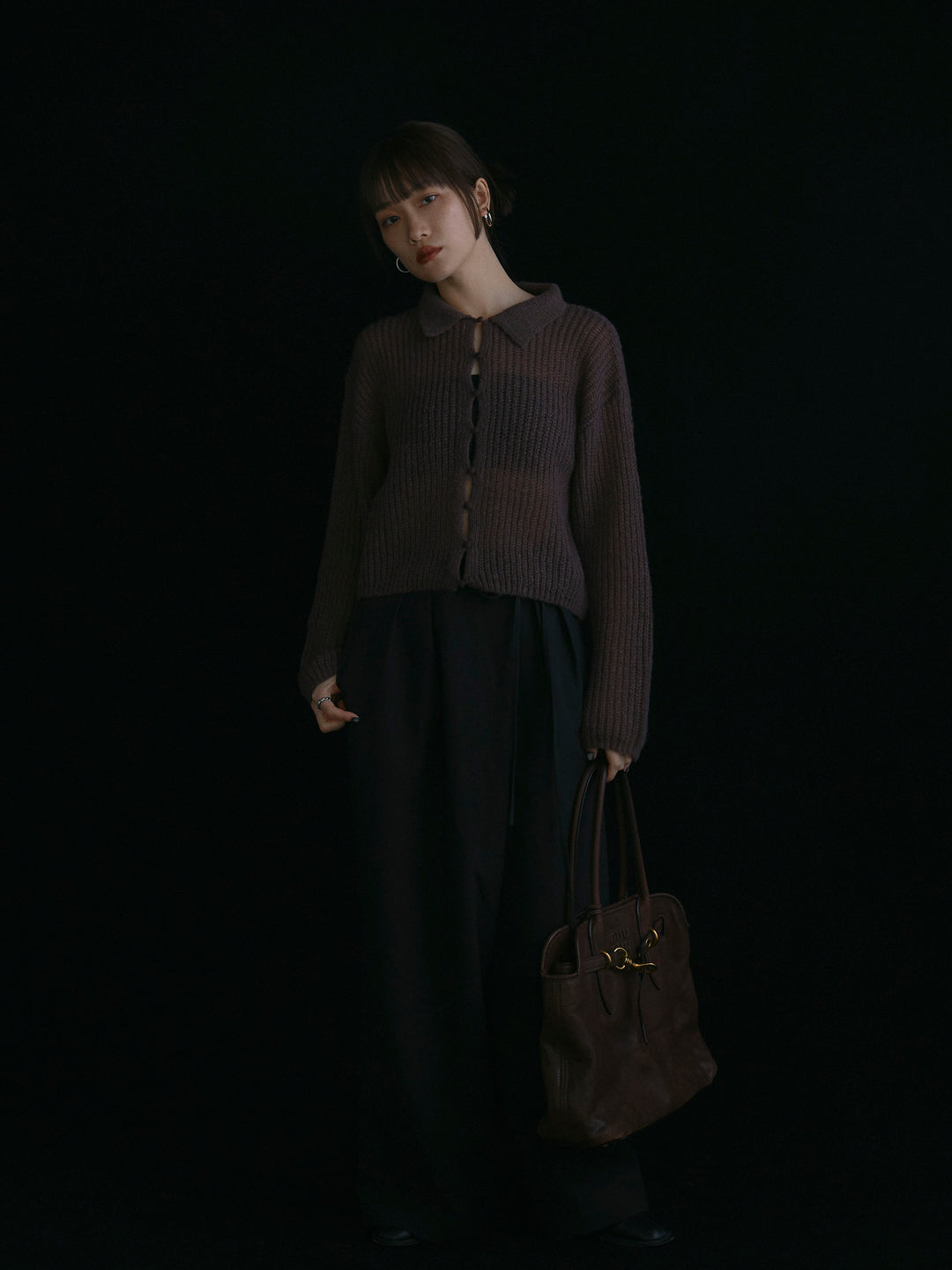 [予約]ラップデザインタックワイドパンツ/ブラック