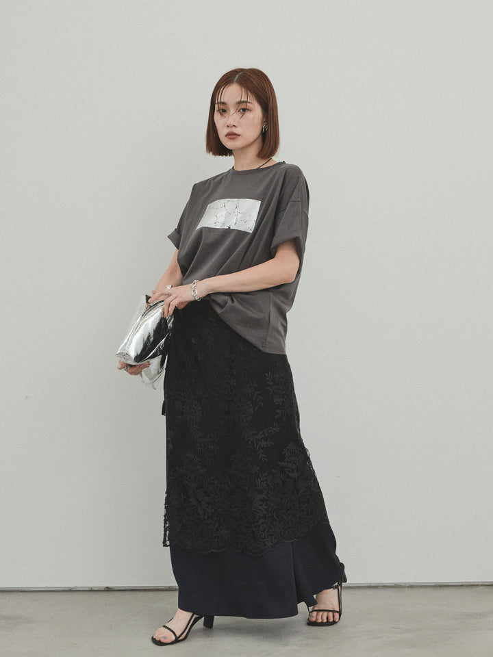 [套裝] 燙金印花乾爽棉質 TEE + 寬鬆窄裙 (2 套)