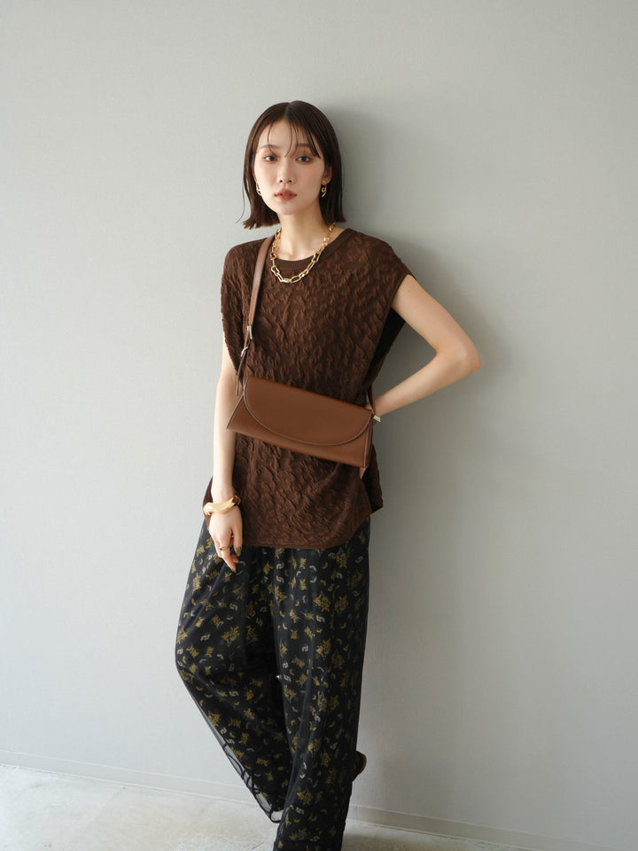 [SET]ポコポコノースリーブニットプルオーバー+コード刺繍チュールレイヤードパンツ(2set)