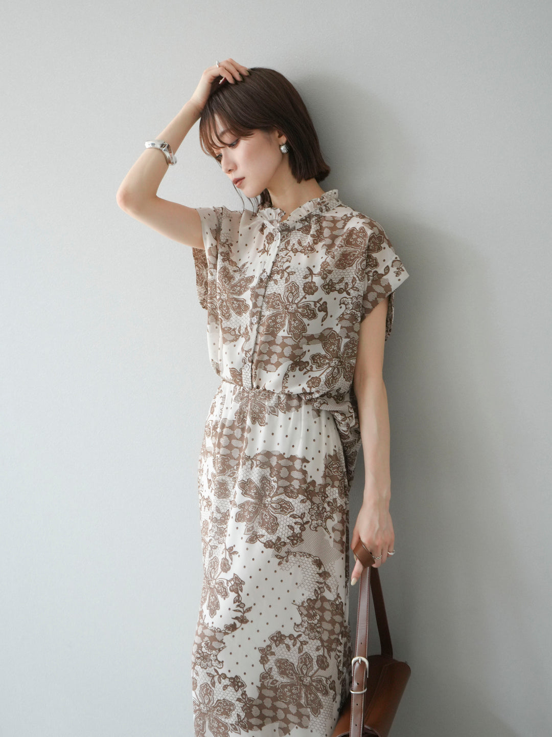 [SET] 花朵圖案法式袖襯衫 + 花朵圖案喇叭裙 (2 套)