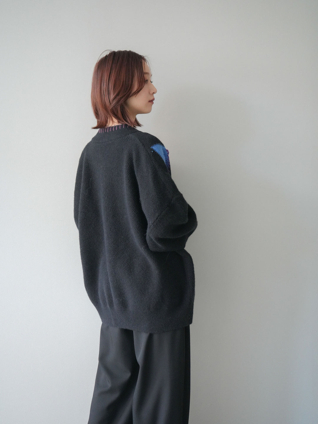 [SET]ハンドステッチアーガイルデザインニットカーディガン+ベルトループデザインワイドパンツ(2set)