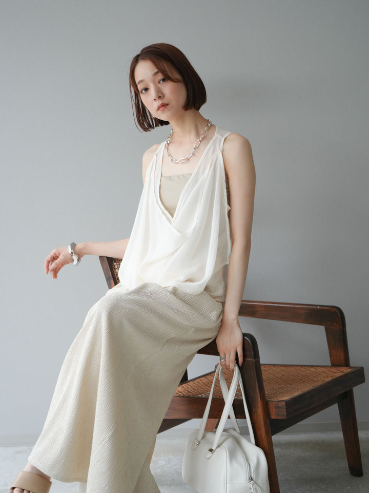 [予約]シアードレープレイヤードノースリーブトップス/ホワイト