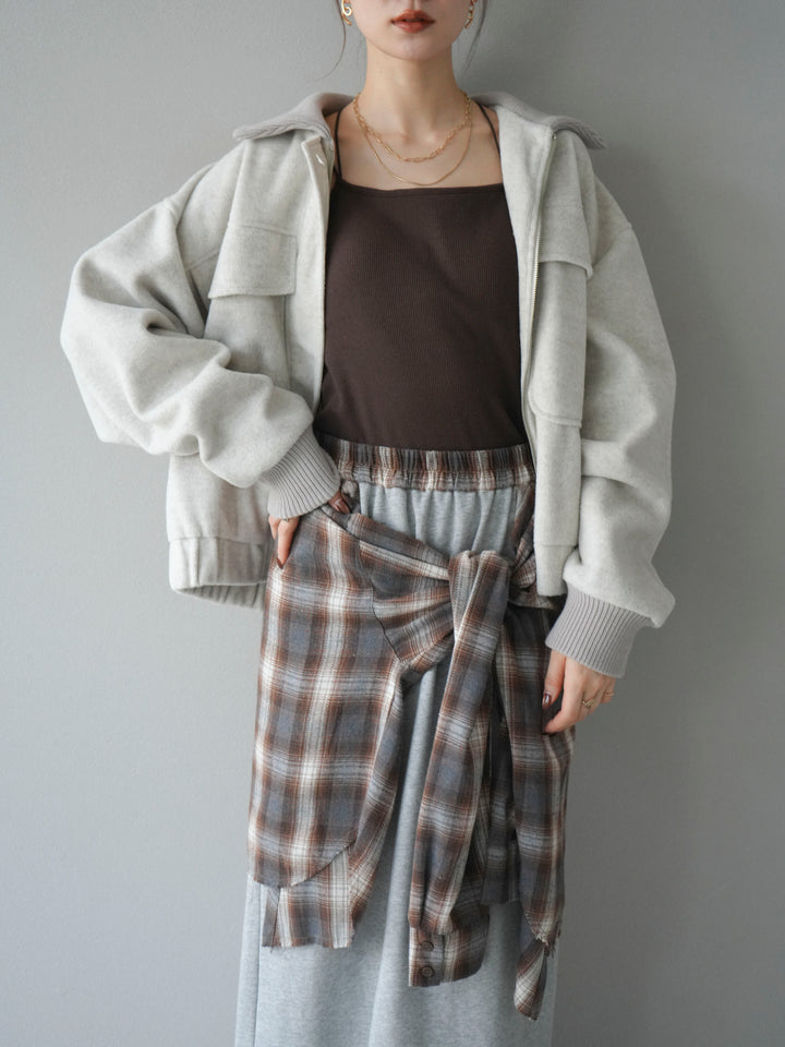 [予約]ウールタッチ襟リブステンカラーショートコート/oatmeal