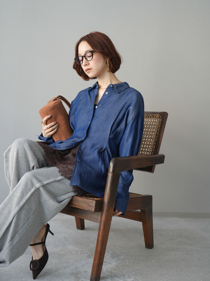 [予約]テンセルデニムタックシャツ/navy