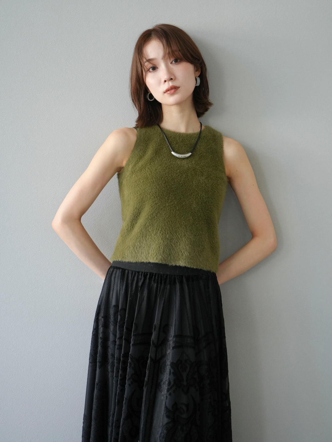 [予約]シャギーニットタンクトップ/カーキ