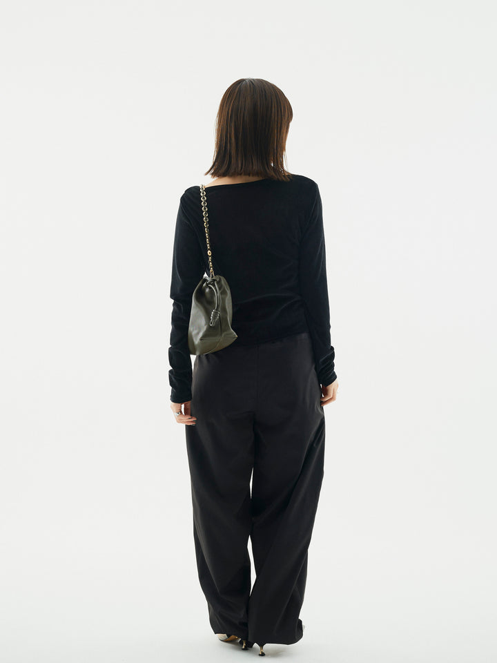 【Allure】[SET]シアーベロアタックデザイントップス+タフタワイドカーブパンツ(2set)