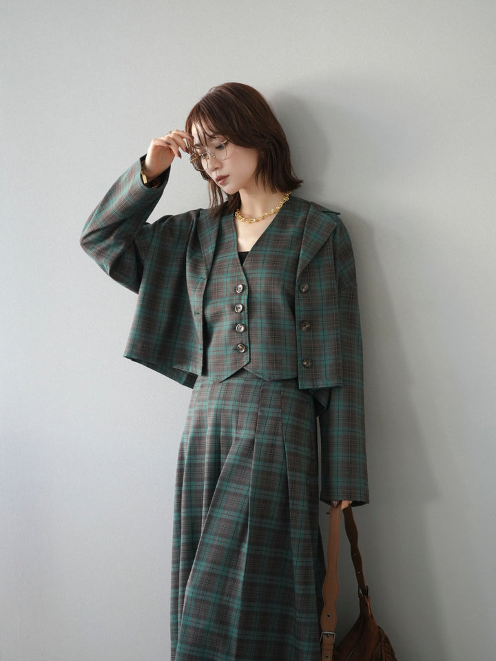 [予約]チェック柄ベスト/グリーン