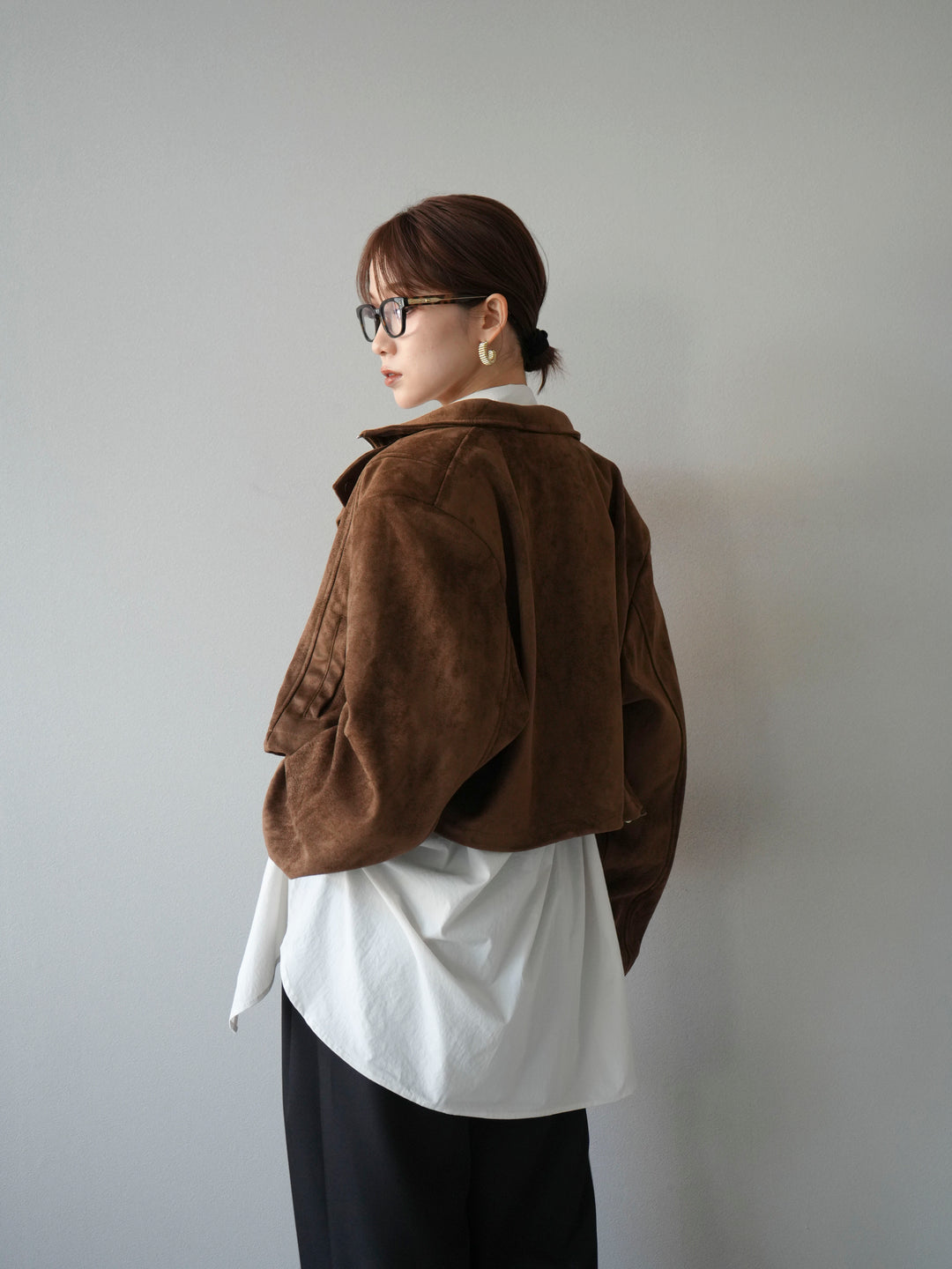 [予約]パンチングデザインスエードショートジャケット/ブラウン