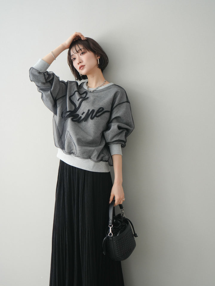 [SET]チュールレイヤードロゴスエットプルオーバー+選べるアクセセット(2set)