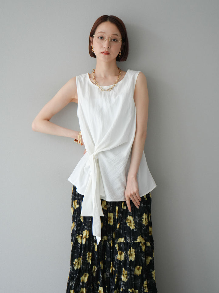 [SET]フロント巻きノースリーブブラウス+フラワーワッシャーロングスカート(2set)