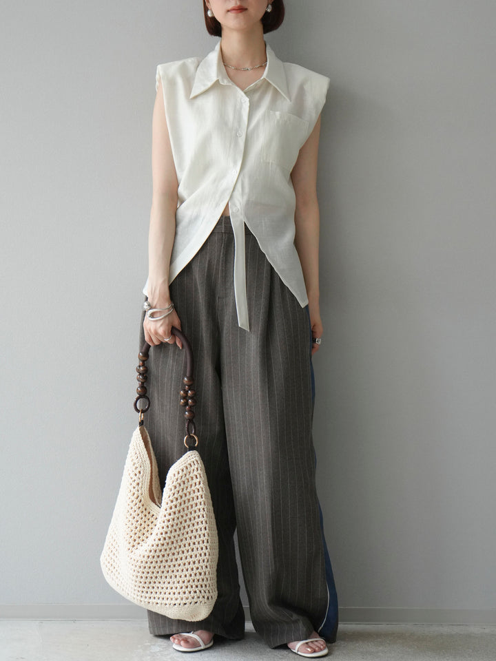 [予約]サイドラインストライプワイドパンツ/ブラウン