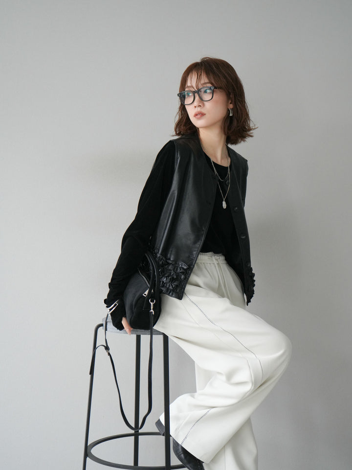 [予約]シアーベロアフィンガーホールトップス/ブラック