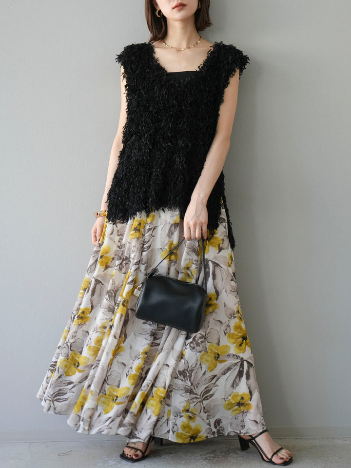 [予約]フェザーVネックベスト/ブラック