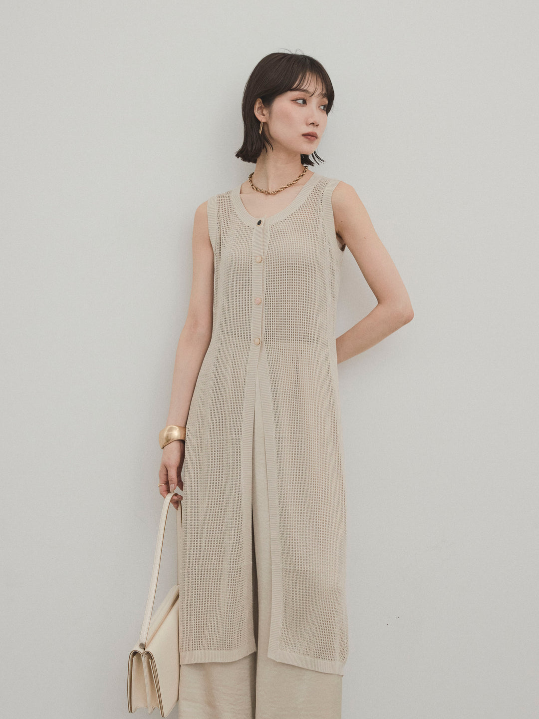 [套裝] 什錦紐扣針織長背心 + 什錦紐扣針織長背心 (2套)