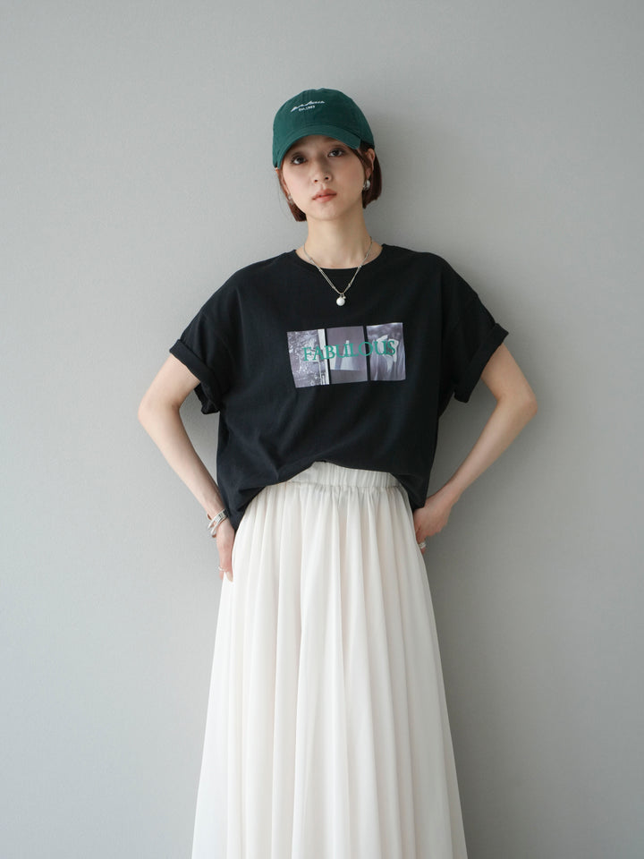 [SET]ネオンロゴコラージュフォトプリントオーバーTシャツ+シフォンフレアスカート(2set)