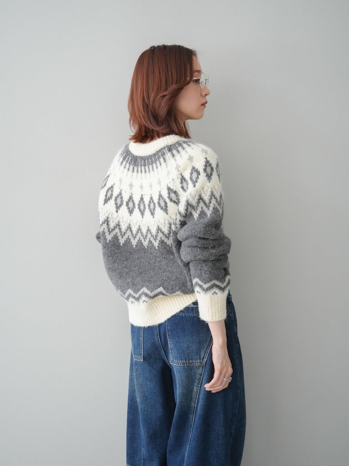 [予約]ノルディック柄ニットプルオーバー/gray