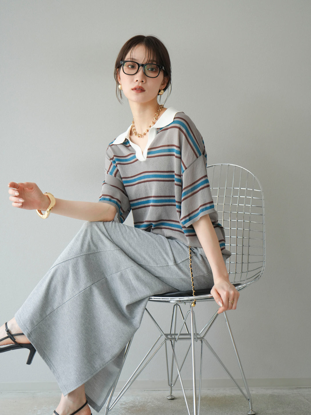 [予約]シアーポロニットプルオーバー/グレーボーダー