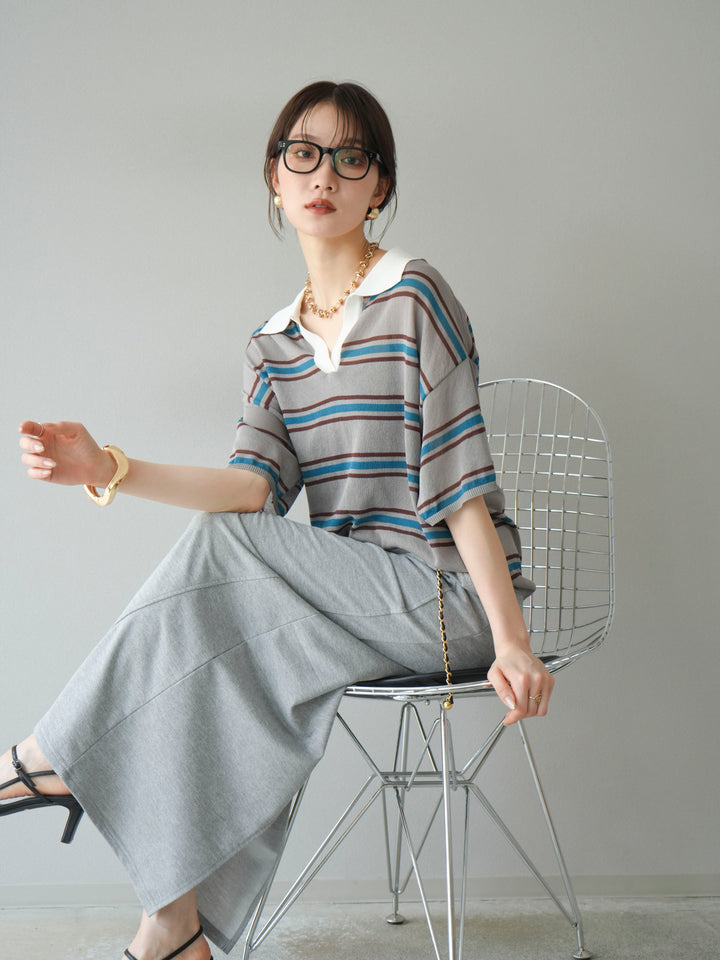 [予約]シアーポロニットプルオーバー/グレーボーダー