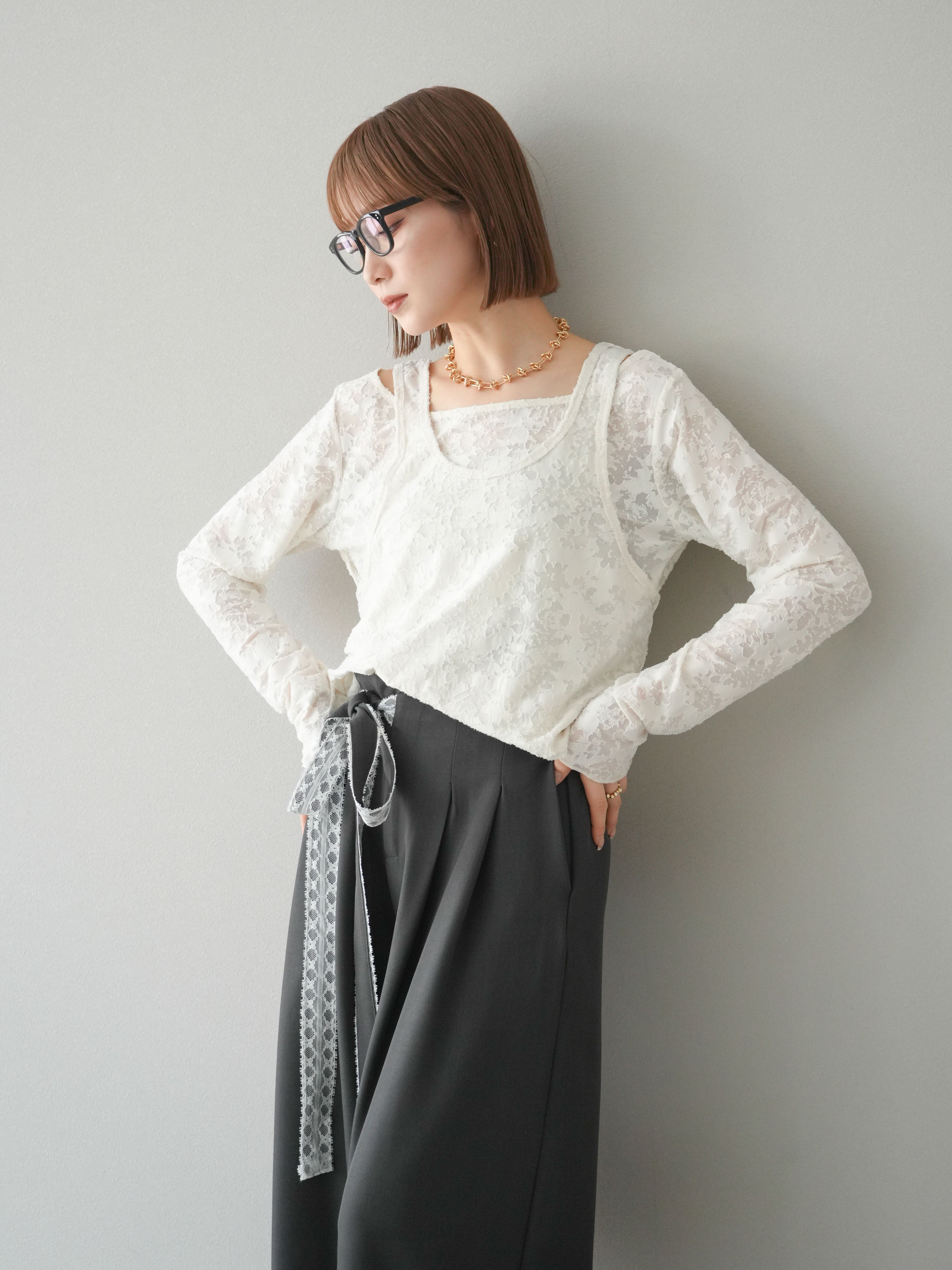 予約]レイヤードシアージャガードトップス/アイボリー – Lumier