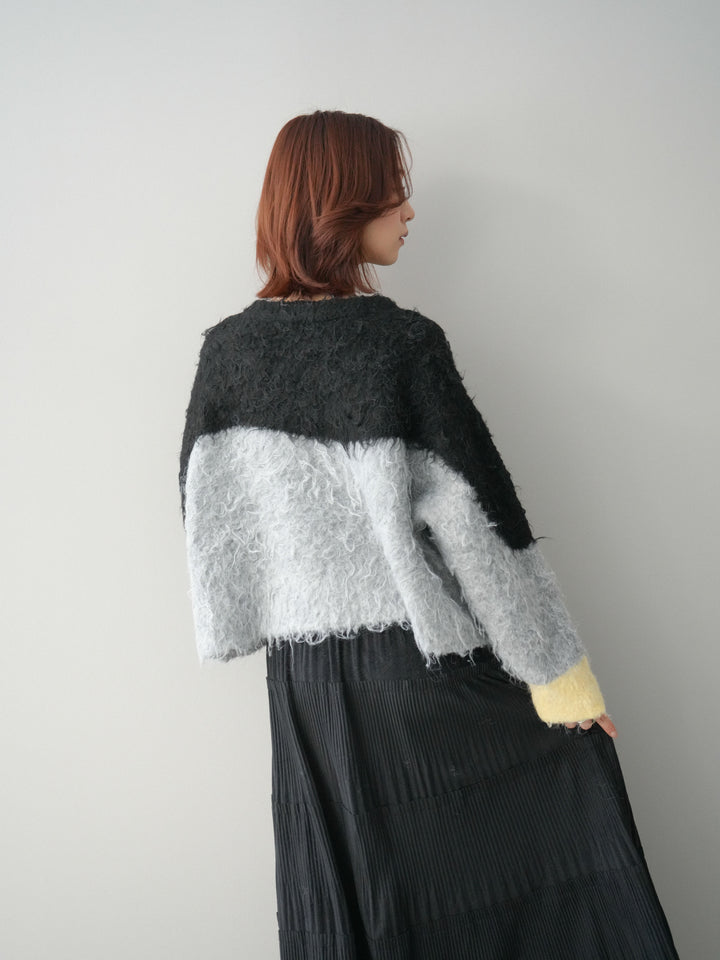 [SET]バイカラーモヘアタッチニットプルオーバー+型押しスエードティアードプリーツスカート(2set)