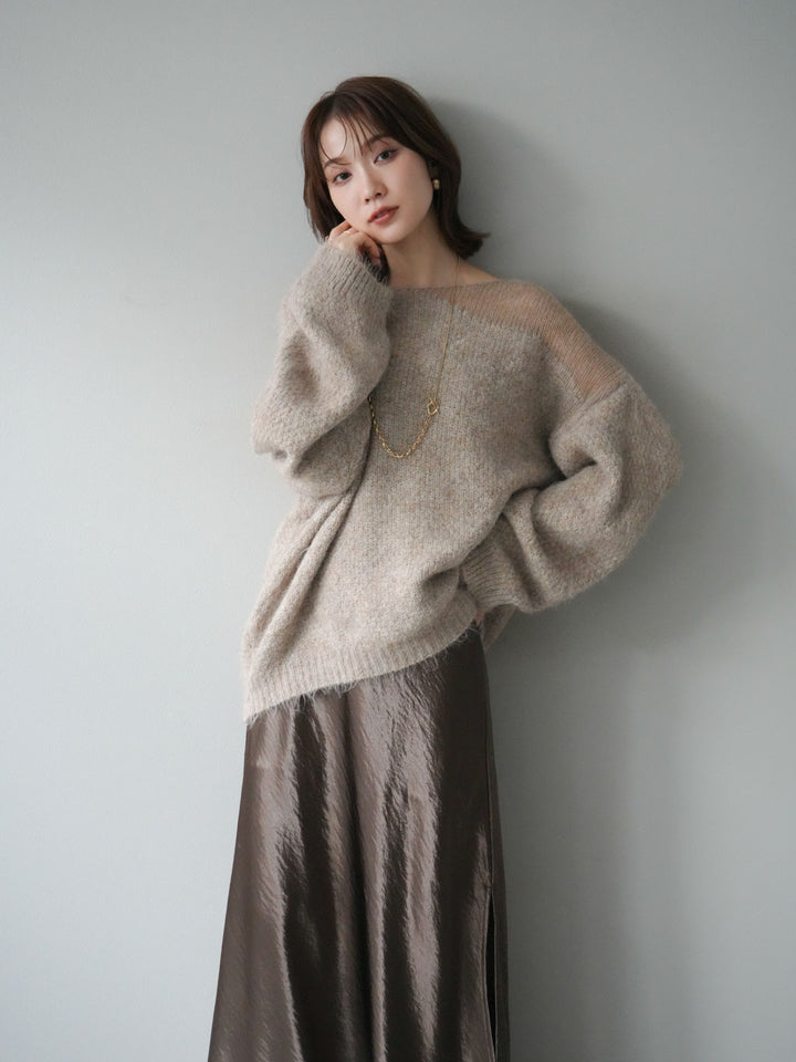 [予約]ネック透かし編みニットプルオーバー/ベージュ