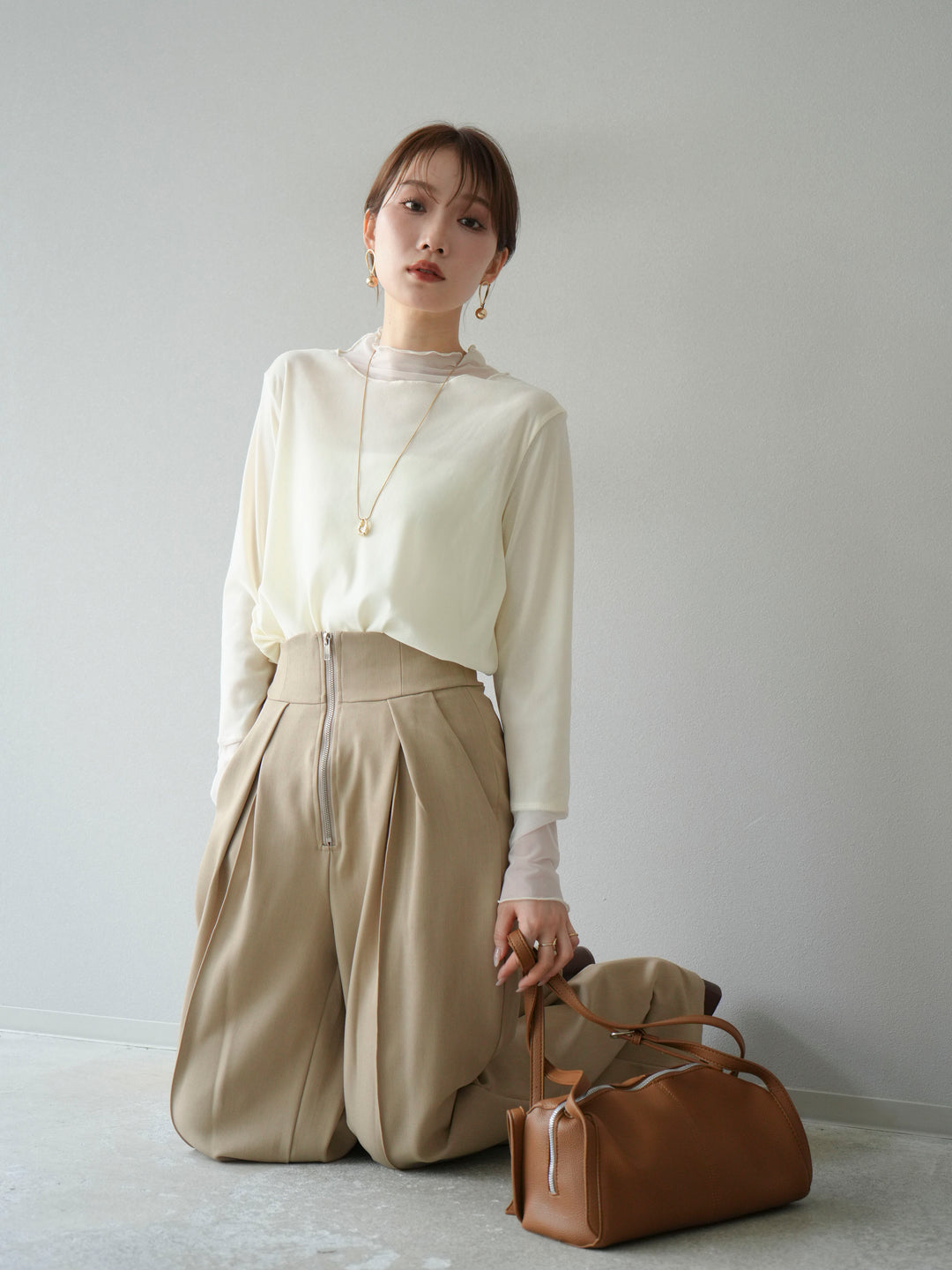 [予約]シアー切替ベロアトップス/オフホワイト