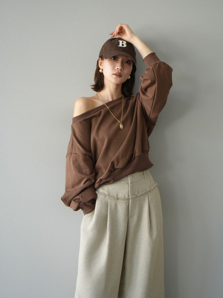 [予約]オフショルスウェットプルオーバー/ブラウン