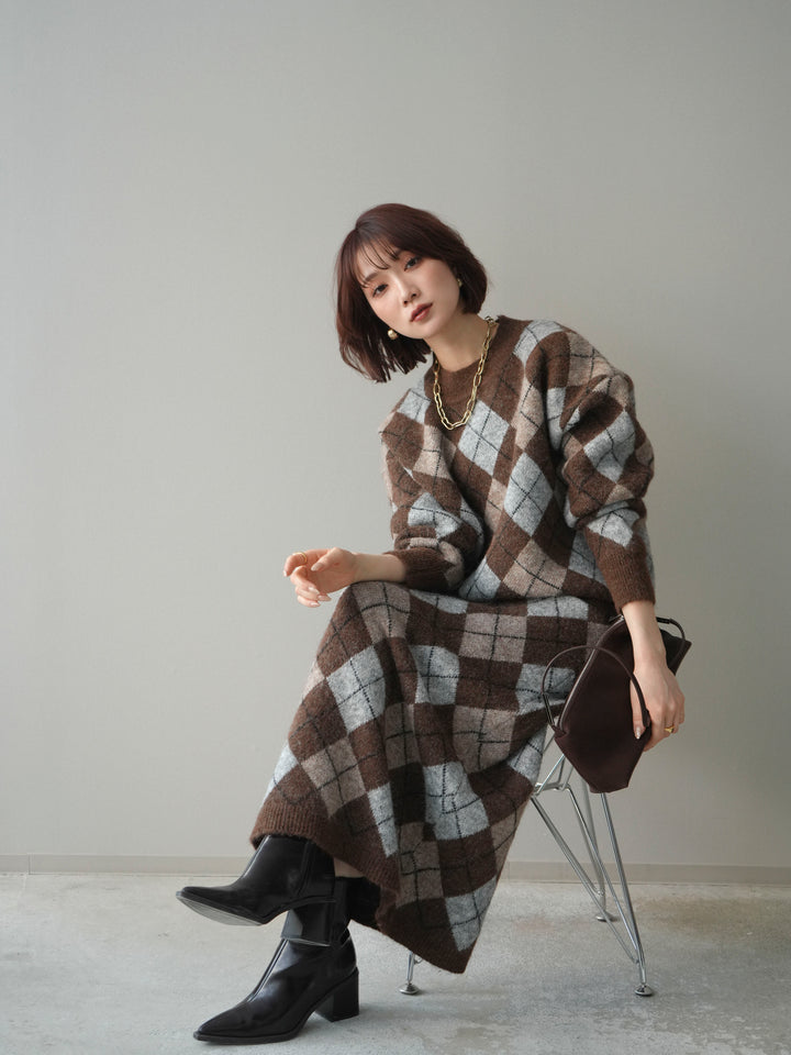 [SET]アーガイルニットプルオーバー&ロングスカートSET UP(2set)