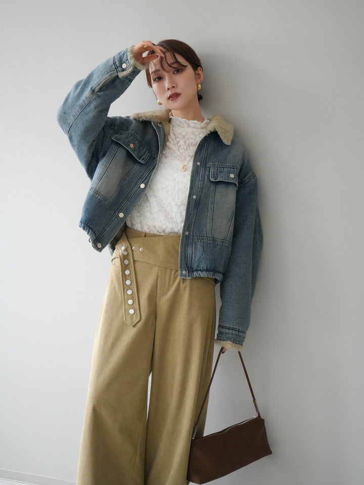 [予約]デニム×ファーステンカラーショートジャケット/lightblue