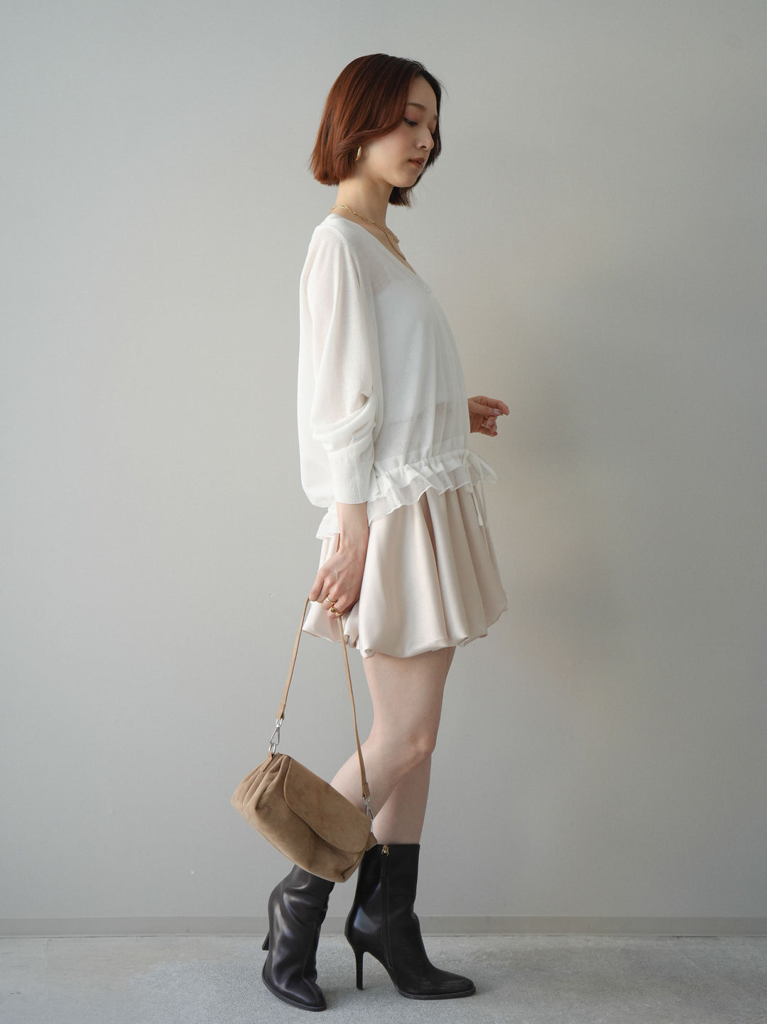 [予約]サテンバルーンミニスカート/ivory