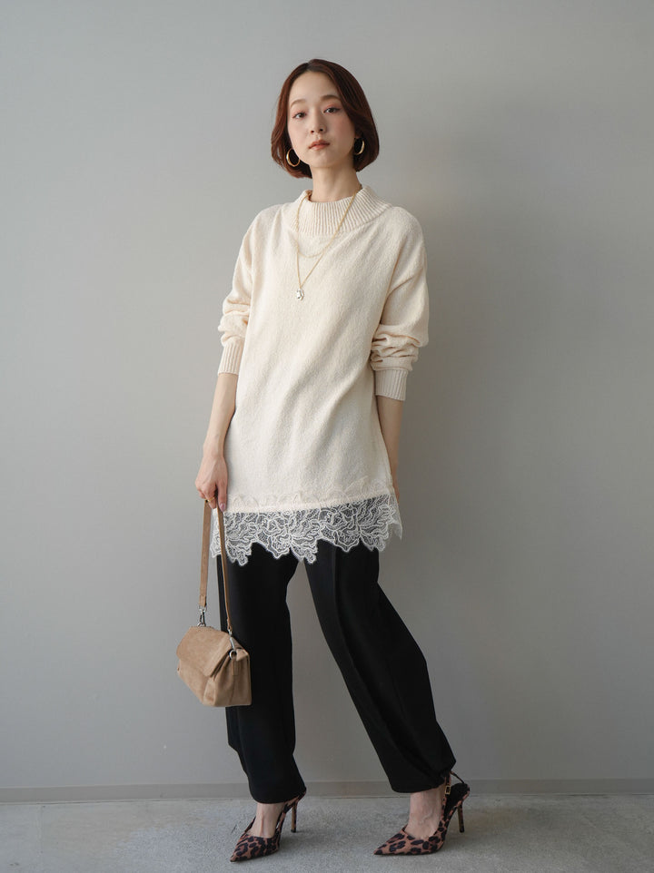 [SET]アシンメトリーレースヘムニットプルオーバー+2WAYデザインスウェットパンツ(2set)
