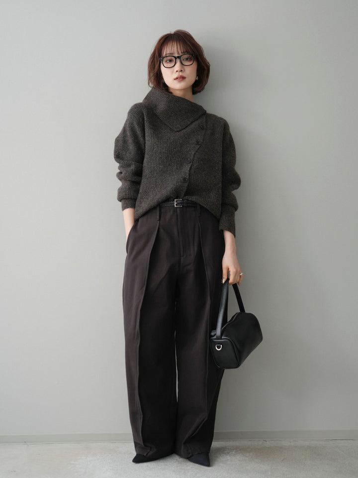 [SET]ハイネックデザインボタンニットカーディガン+コットンツイルカーブパンツ(2set)