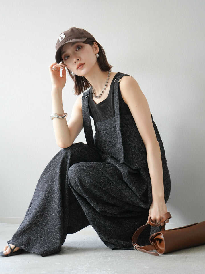 [予約]サマーツイードケープサロペット/ブラック