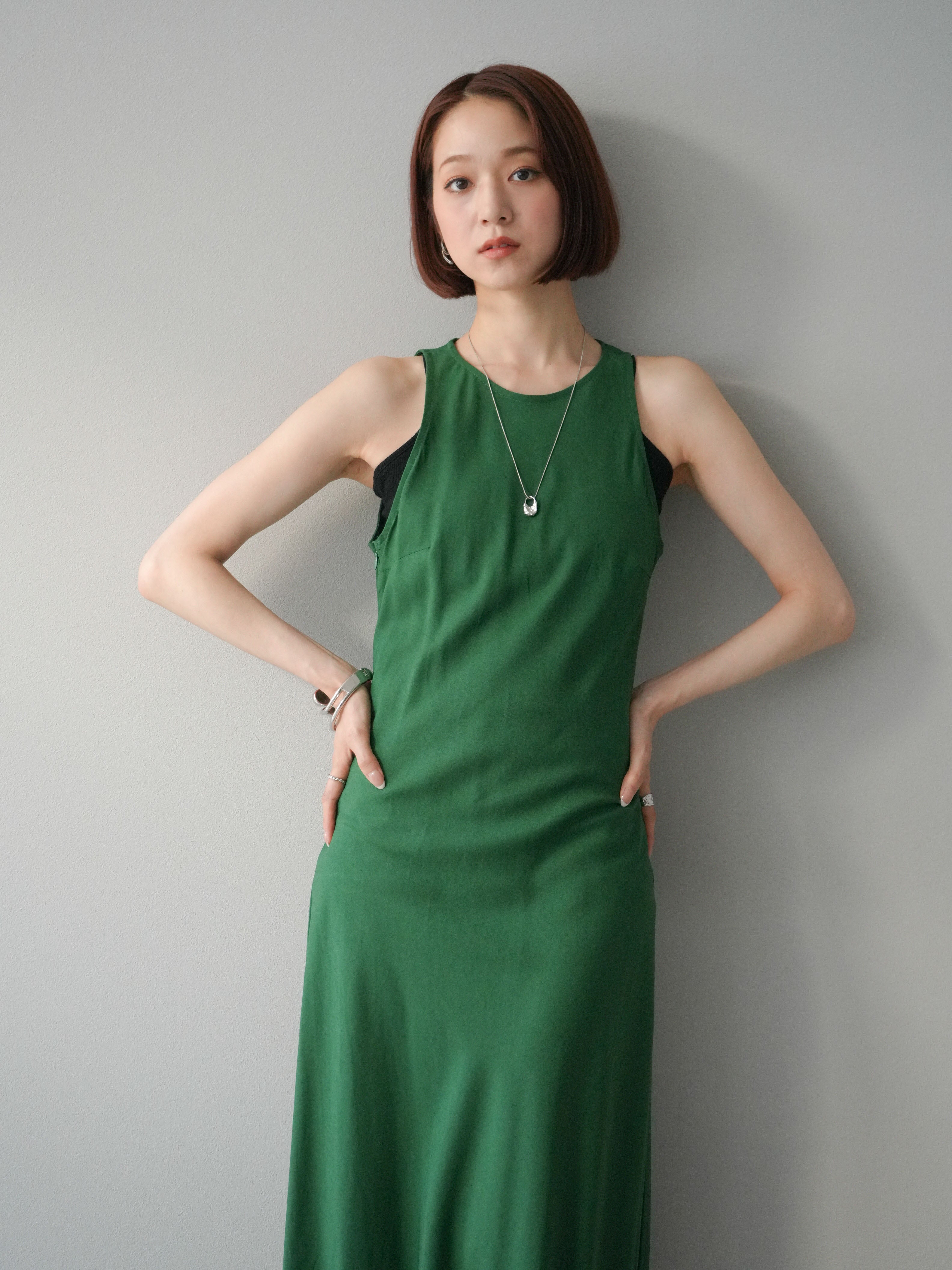 予約]リネンタッチノースリーブワンピース/グリーン – Lumier