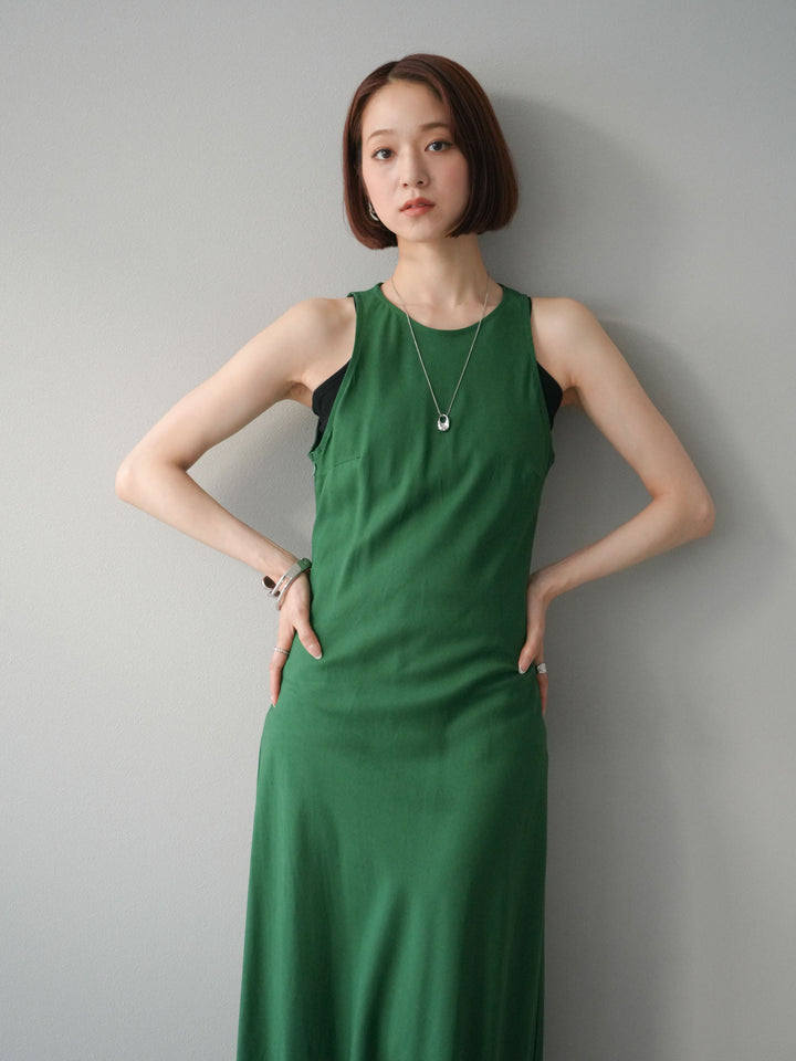 [予約]リネンタッチノースリーブワンピース/グリーン