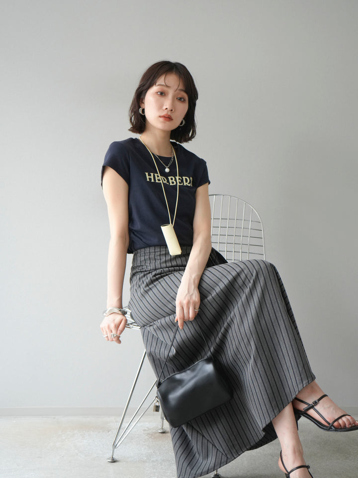 [SET]刺繍ロゴTシャツ＆レザーポーチネックレスSET +サイド巻きツイルスカート(2set)