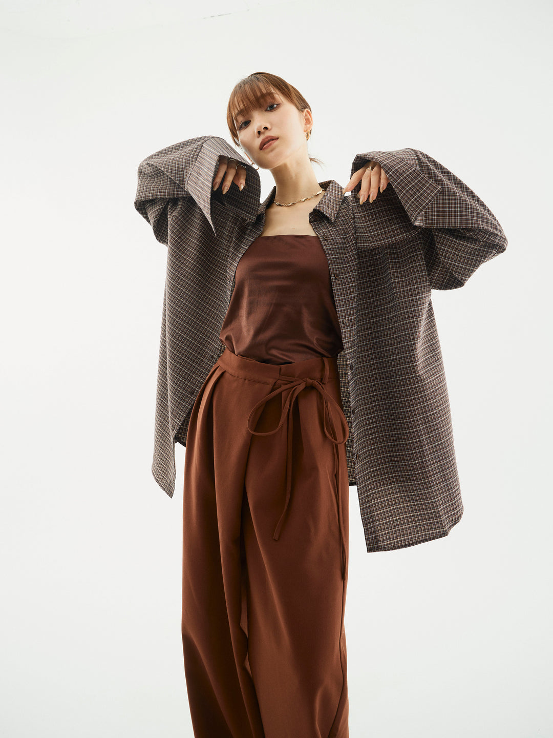 【Allure】[SET]チェックBIGカフスオーバーシャツ+チェックBIGカフスオーバーシャツ(2set)