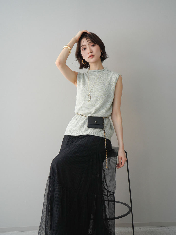 [予約]ノースリーブリネンタッチシアーニットプルオーバー/green