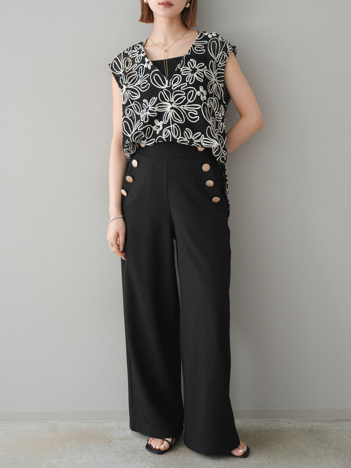 [予約]メッシュコード刺繍ベスト/ブラック